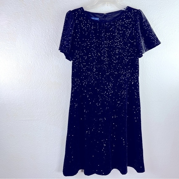 RSVP BY TALBOTS Black Velvet fit &Flare w/sewn on sequins. Flutter sleeves - Picture 1 of 8